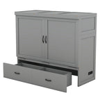 Lit escamotable gris pleine grandeur avec tiroir et ports USB, 1 place