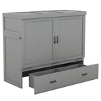 Lit escamotable gris pleine grandeur avec tiroir et ports USB, 1 place