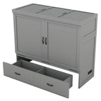 Lit escamotable gris pleine grandeur avec tiroir et ports USB, 1 place