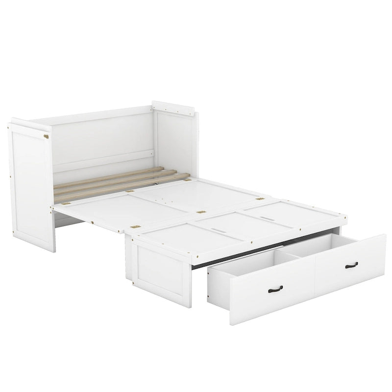 Lit escamotable gris pleine grandeur avec tiroir et ports USB, 1 place