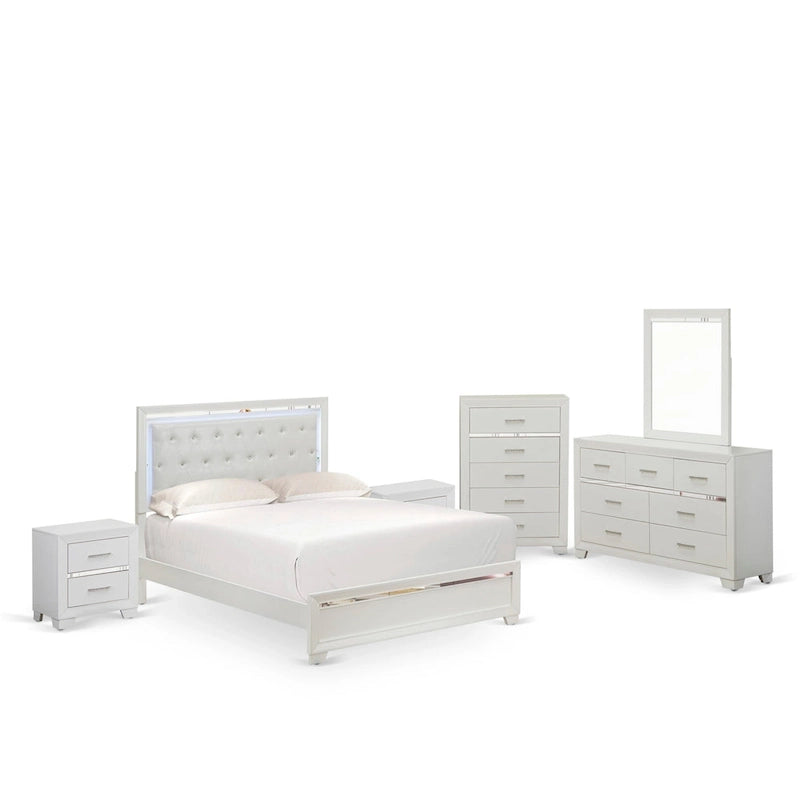 Cadre de lit Queen blanc, bois d'ingénierie, ensemble de chambre à coucher multi-pièces