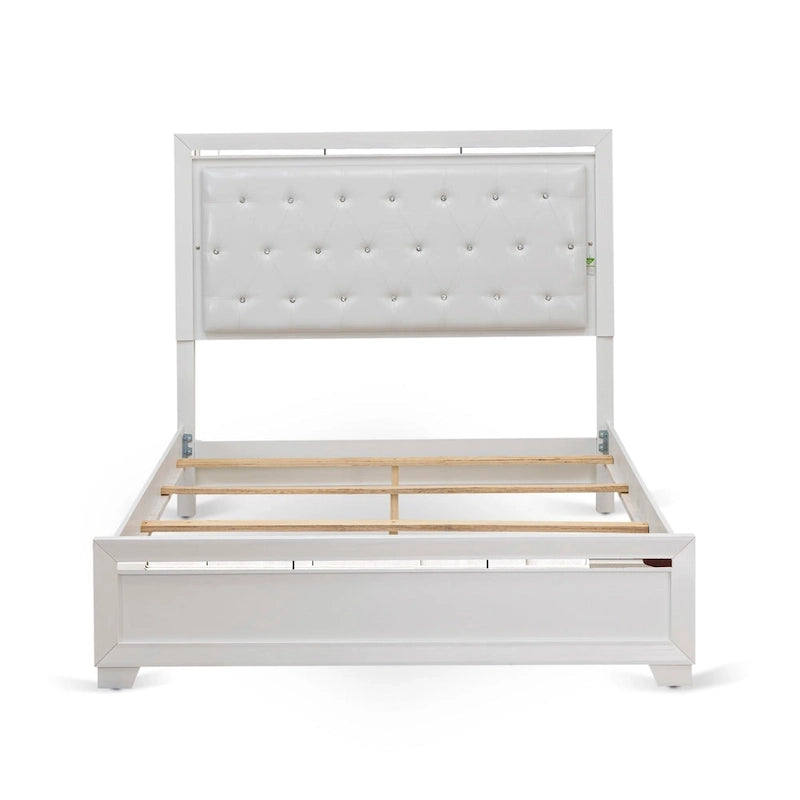 Cadre de lit Queen blanc, bois d'ingénierie, ensemble de chambre à coucher multi-pièces