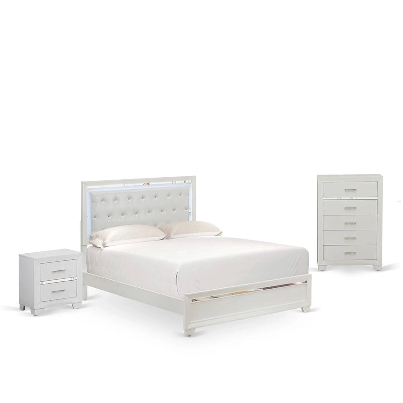 Cadre de lit Queen blanc, bois d'ingénierie, ensemble de chambre à coucher multi-pièces