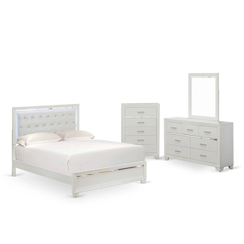 Cadre de lit Queen blanc, bois d'ingénierie, ensemble de chambre à coucher multi-pièces