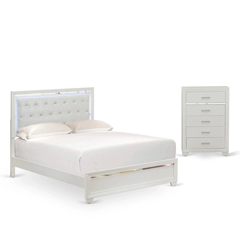Cadre de lit Queen blanc, bois d'ingénierie, ensemble de chambre à coucher multi-pièces
