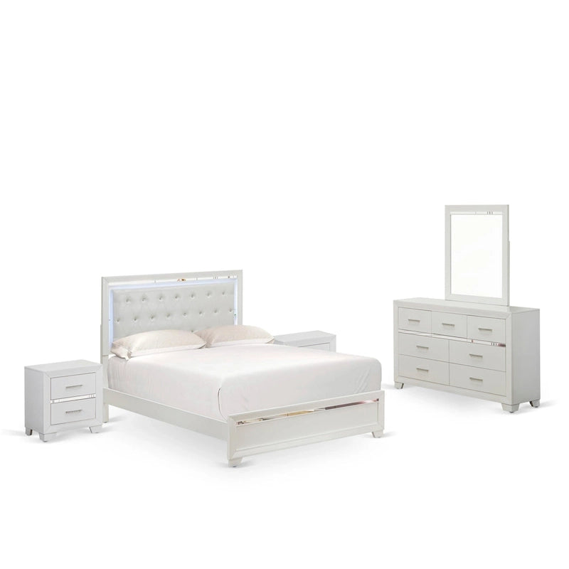 Cadre de lit Queen blanc, bois d'ingénierie, ensemble de chambre à coucher multi-pièces