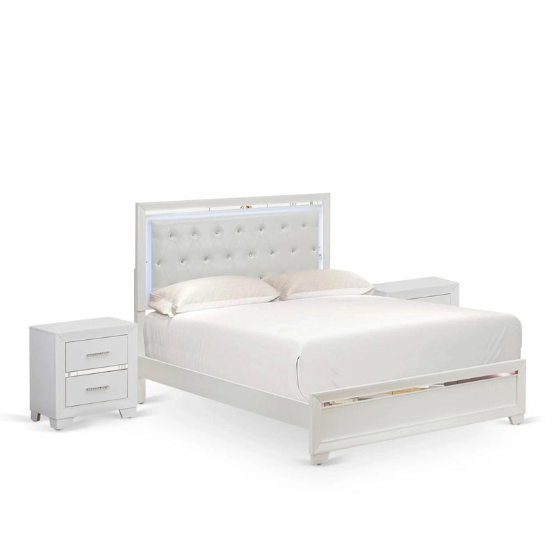 Cadre de lit Queen blanc, bois d'ingénierie, ensemble de chambre à coucher multi-pièces