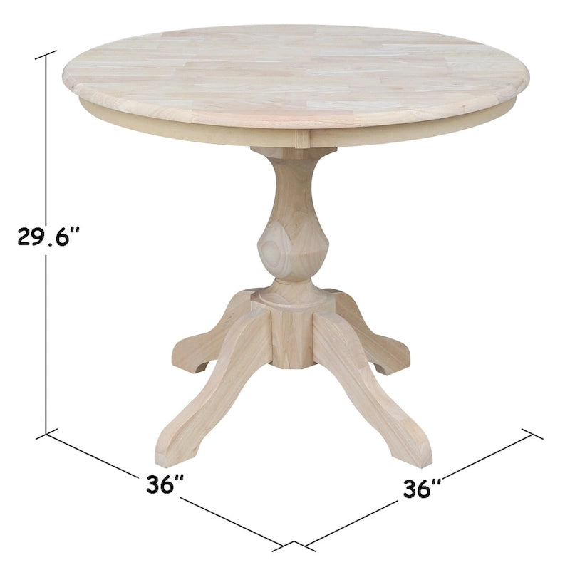 Table de salle à manger à pied central ronde inachevée de 36 po, 4 places