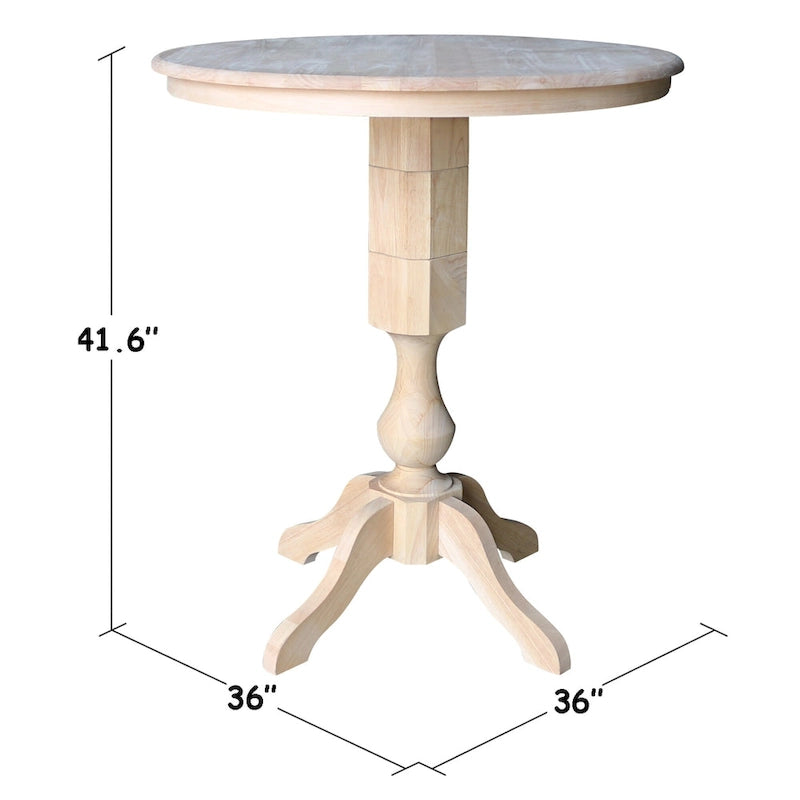 Table de salle à manger à pied central ronde inachevée de 36 po, 4 places