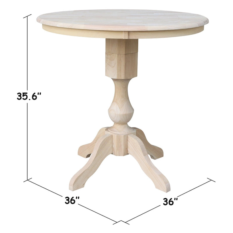 Table de salle à manger à pied central ronde inachevée de 36 po, 4 places
