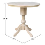 Table de salle à manger à pied central ronde inachevée de 36 po, 4 places