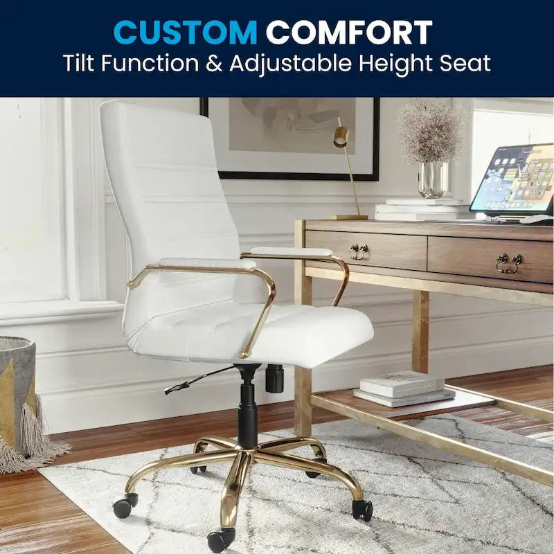 Fauteuil de bureau pivotant à dossier haut en similicuir noir/blanc/gris/marron, piétement chromé/doré/or rose/noir, siège simple