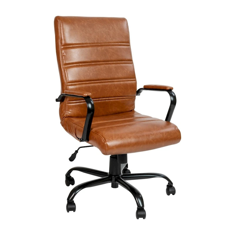 Fauteuil de bureau pivotant à dossier haut en similicuir noir/blanc/gris/marron, piétement chromé/doré/or rose/noir, siège simple