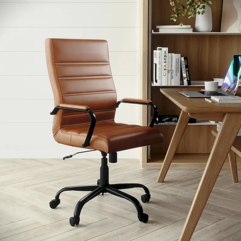 Fauteuil de bureau pivotant à dossier haut en similicuir noir/blanc/gris/marron, piétement chromé/doré/or rose/noir, siège simple