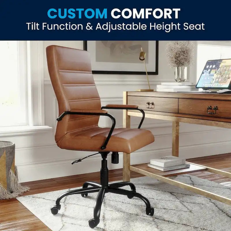 Fauteuil de bureau pivotant à dossier haut en similicuir noir/blanc/gris/marron, piétement chromé/doré/or rose/noir, siège simple