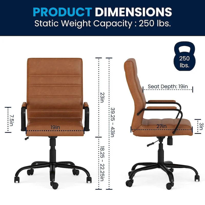 Fauteuil de bureau pivotant à dossier haut en similicuir noir/blanc/gris/marron, piétement chromé/doré/or rose/noir, siège simple