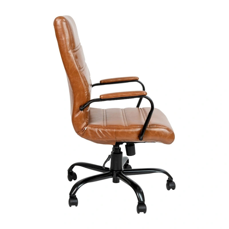 Fauteuil de bureau pivotant à dossier haut en similicuir noir/blanc/gris/marron, piétement chromé/doré/or rose/noir, siège simple