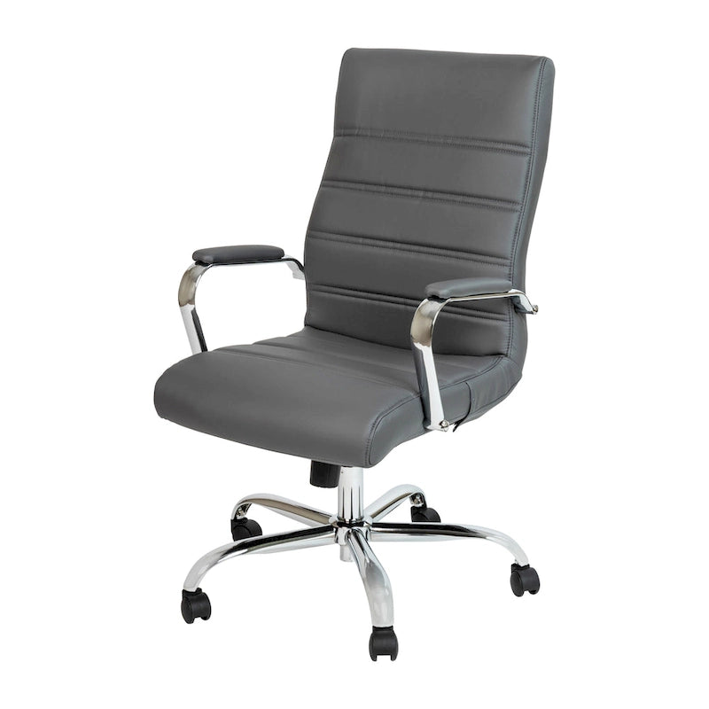Fauteuil de bureau pivotant à dossier haut en similicuir noir/blanc/gris/marron, piétement chromé/doré/or rose/noir, siège simple