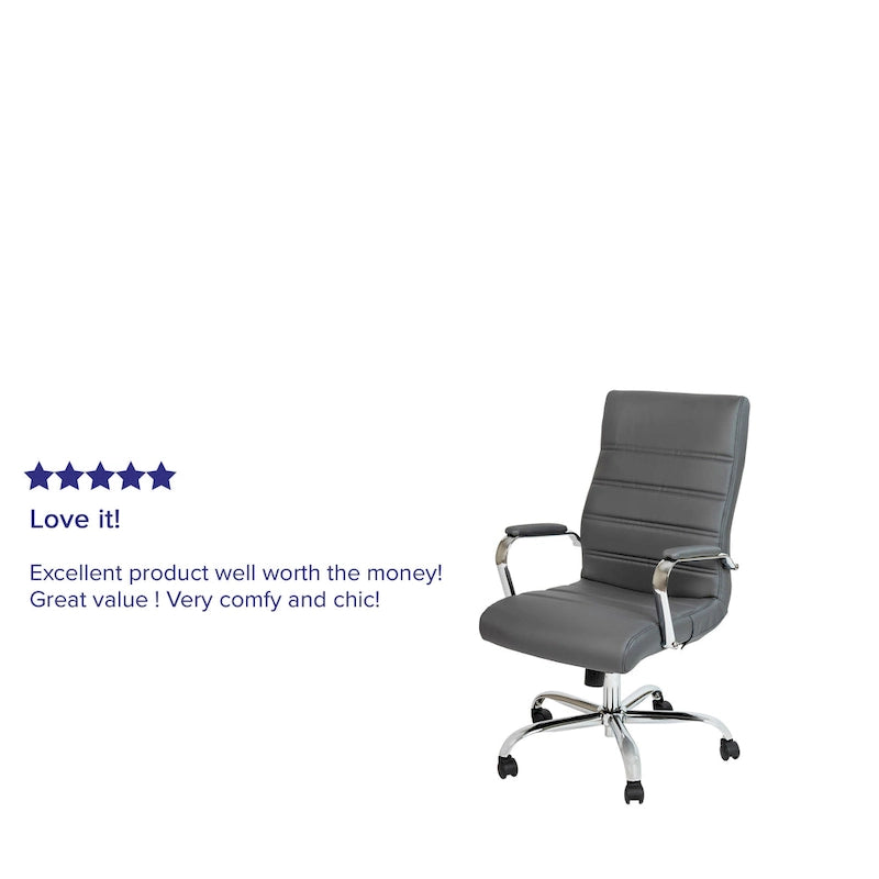 Fauteuil de bureau pivotant à dossier haut en similicuir noir/blanc/gris/marron, piétement chromé/doré/or rose/noir, siège simple