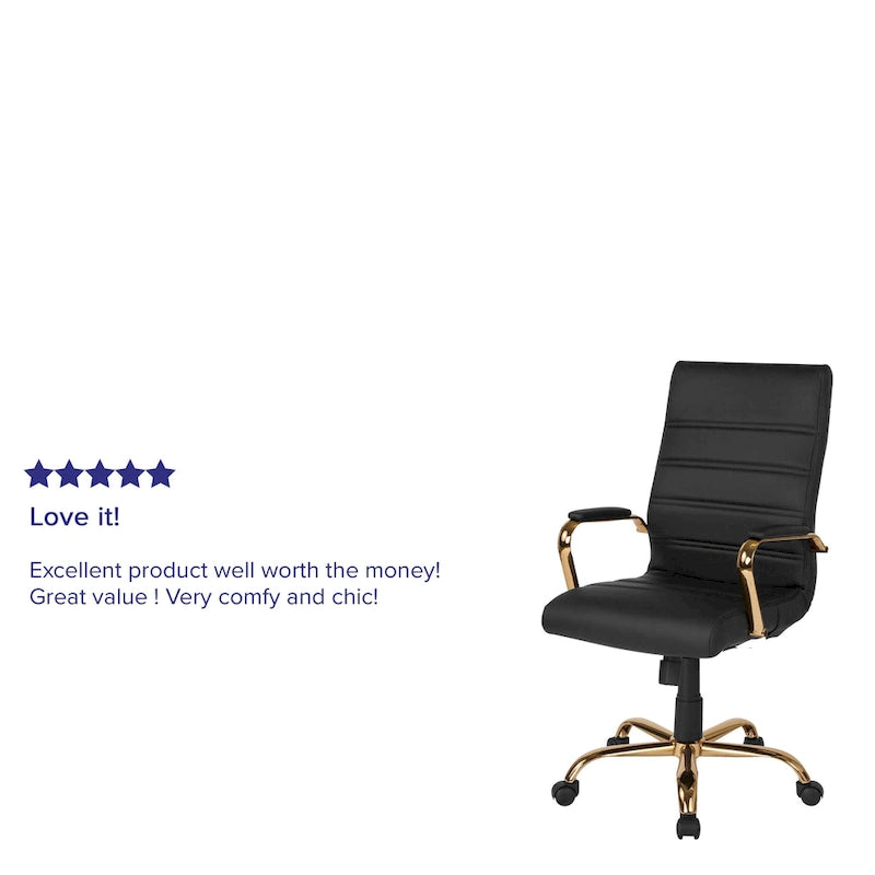 Fauteuil de bureau pivotant à dossier haut en similicuir noir/blanc/gris/marron, piétement chromé/doré/or rose/noir, siège simple