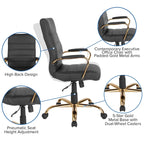Fauteuil de bureau pivotant à dossier haut en similicuir noir/blanc/gris/marron, piétement chromé/doré/or rose/noir, siège simple
