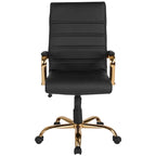 Fauteuil de bureau pivotant à dossier haut en similicuir noir/blanc/gris/marron, piétement chromé/doré/or rose/noir, siège simple