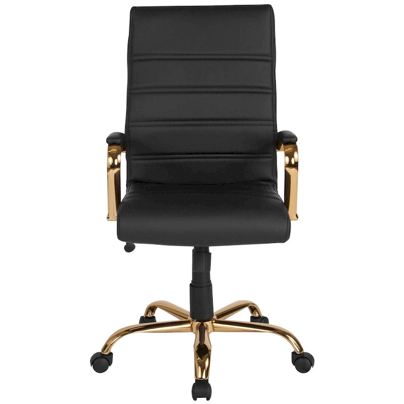 Fauteuil de bureau pivotant à dossier haut en similicuir noir/blanc/gris/marron, piétement chromé/doré/or rose/noir, siège simple