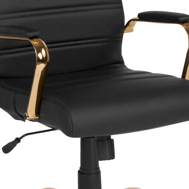 Fauteuil de bureau pivotant à dossier haut en similicuir noir/blanc/gris/marron, piétement chromé/doré/or rose/noir, siège simple