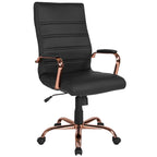 Fauteuil de bureau pivotant à dossier haut en similicuir noir/blanc/gris/marron, piétement chromé/doré/or rose/noir, siège simple