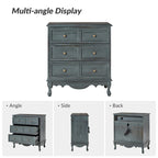 Table de chevet de style campagnard avec 3 tiroirs, finition vieillie, bleu/noyer/blanc, lot de 2