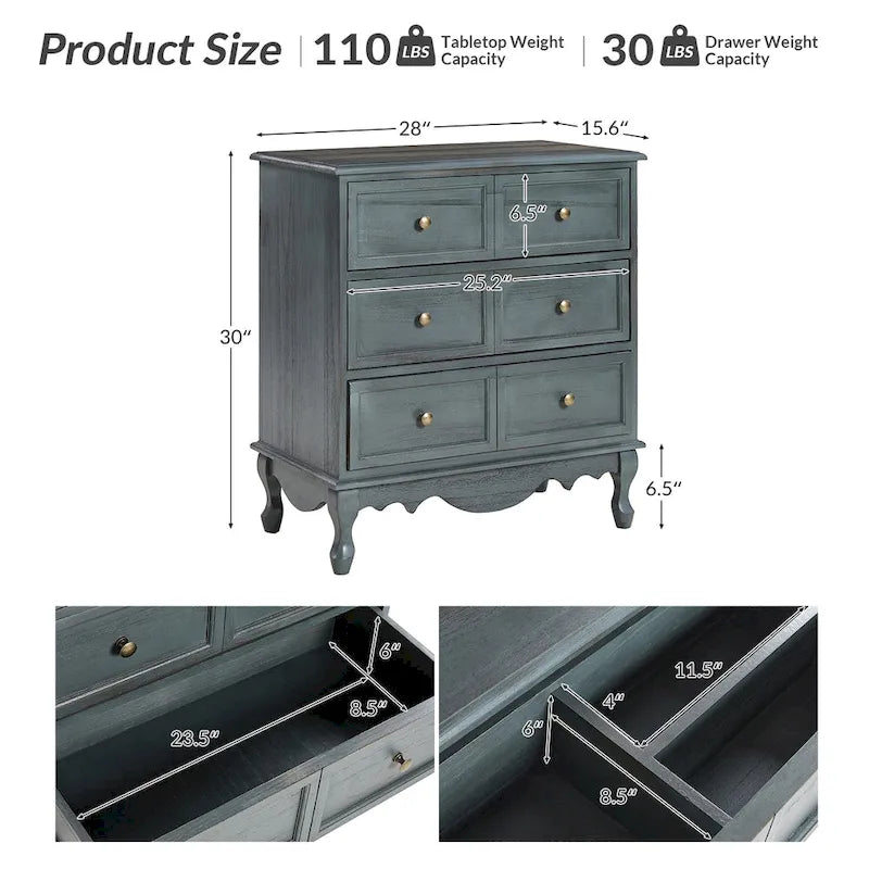 Table de chevet de style campagnard avec 3 tiroirs, finition vieillie, bleu/noyer/blanc, lot de 2