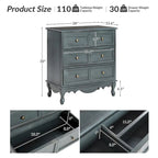 Table de chevet de style campagnard avec 3 tiroirs, finition vieillie, bleu/noyer/blanc, lot de 2