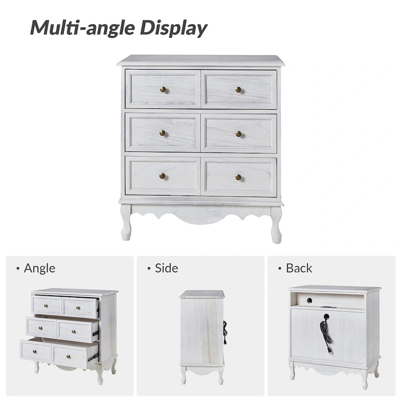 Table de chevet de style campagnard avec 3 tiroirs, finition vieillie, bleu/noyer/blanc, lot de 2