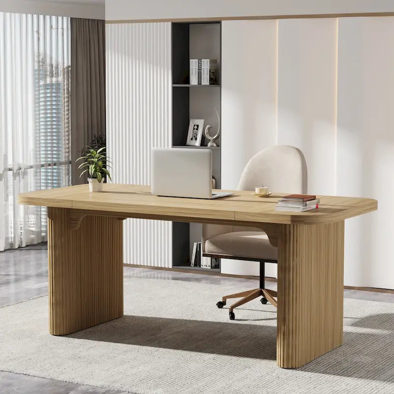 Bureau rectangulaire de 160 cm, naturel/marron, 1 personne