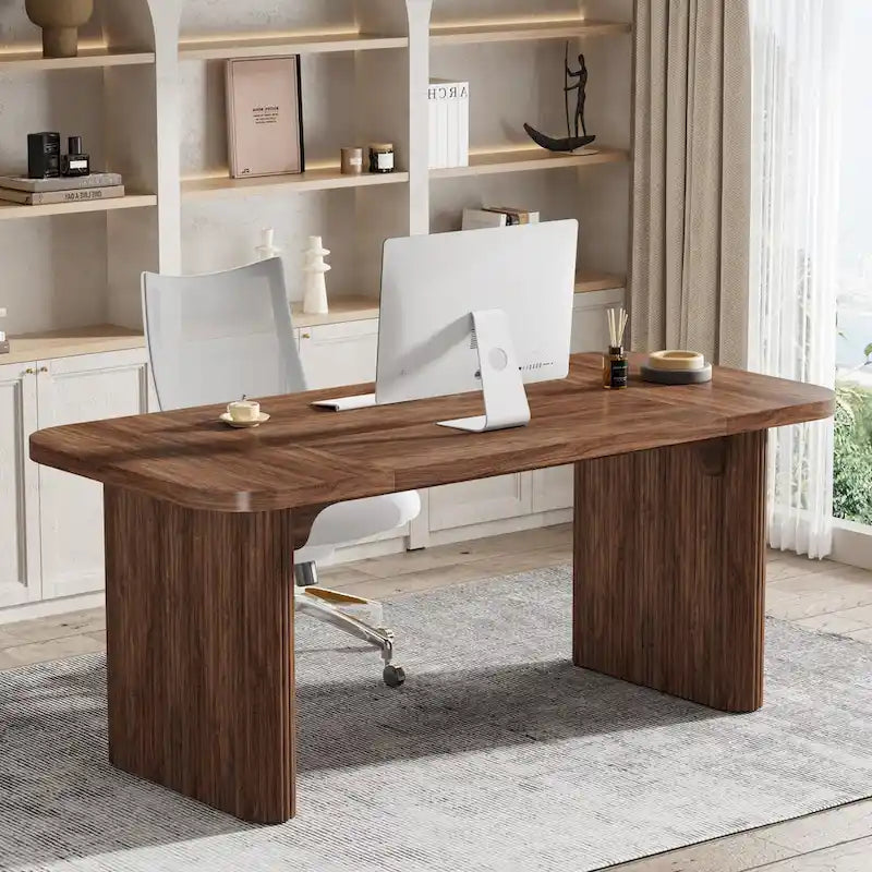 Bureau rectangulaire de 160 cm, naturel/marron, 1 personne