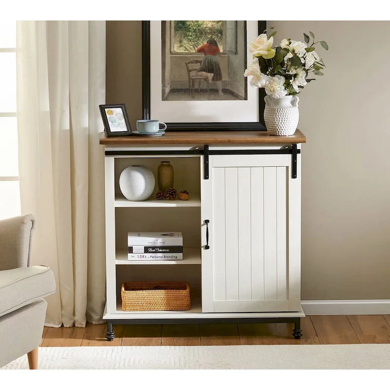 Buffet en pin vieilli, 70 po, avec portes coulissantes de style grange