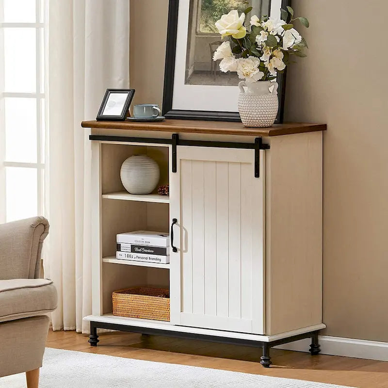 Buffet en pin vieilli, 70 po, avec portes coulissantes de style grange