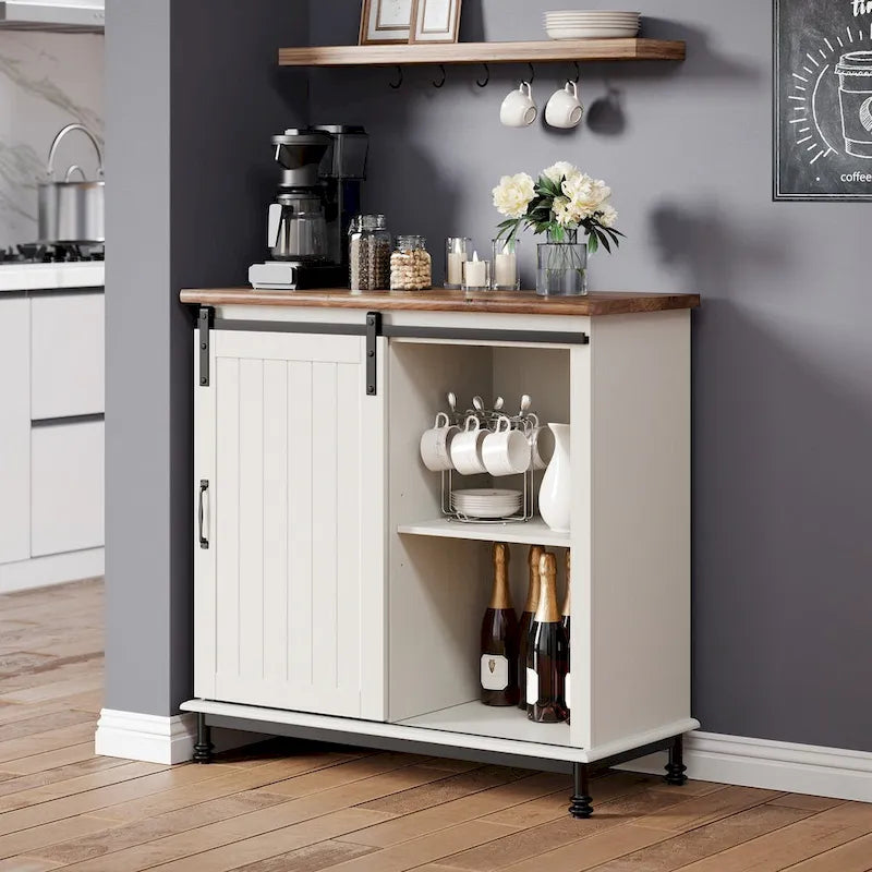 Buffet en pin vieilli, 70 po, avec portes coulissantes de style grange