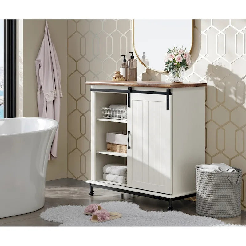 Buffet en pin vieilli, 70 po, avec portes coulissantes de style grange
