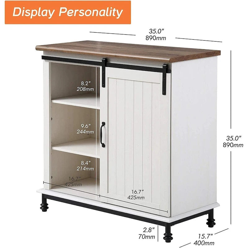 Buffet en pin vieilli, 70 po, avec portes coulissantes de style grange