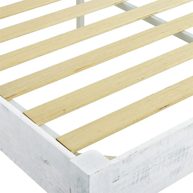 Cadre de lit plateforme en pin rustique blanchi, King (1 personne)