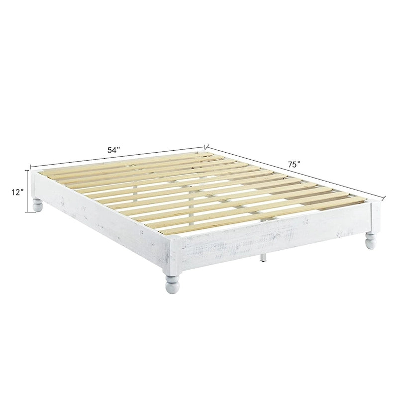Cadre de lit plateforme en pin rustique blanchi, King (1 personne)