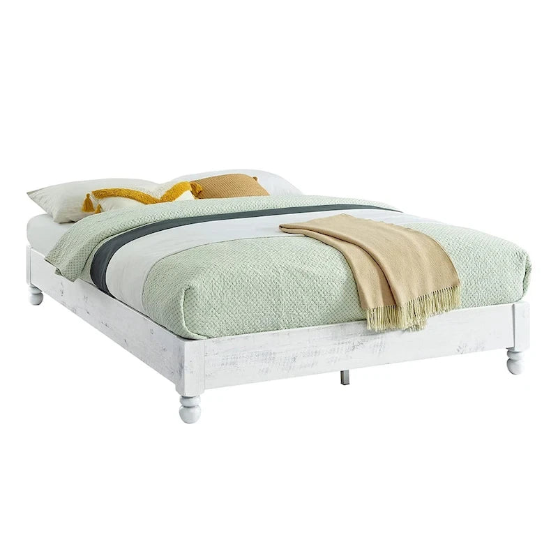 Cadre de lit plateforme en pin rustique blanchi, King (1 personne)
