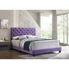 Lit plateforme Queen en velours violet avec garniture cloutée – 1 personne