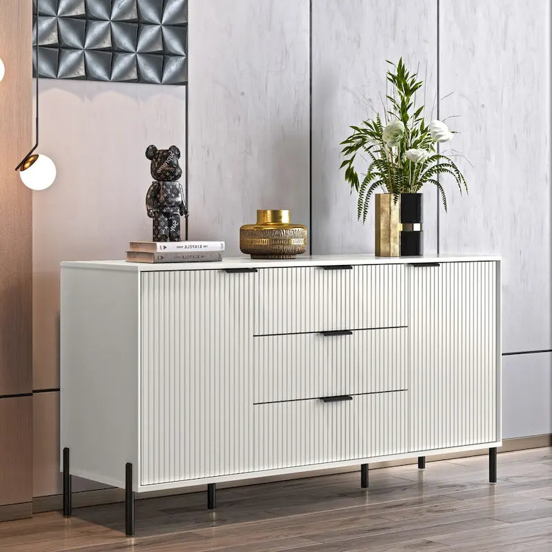 Meuble de rangement 147 cm avec étagère réglable Blanc cassé / Noir / Bleu marine