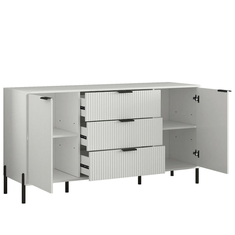 Meuble de rangement 147 cm avec étagère réglable Blanc cassé / Noir / Bleu marine