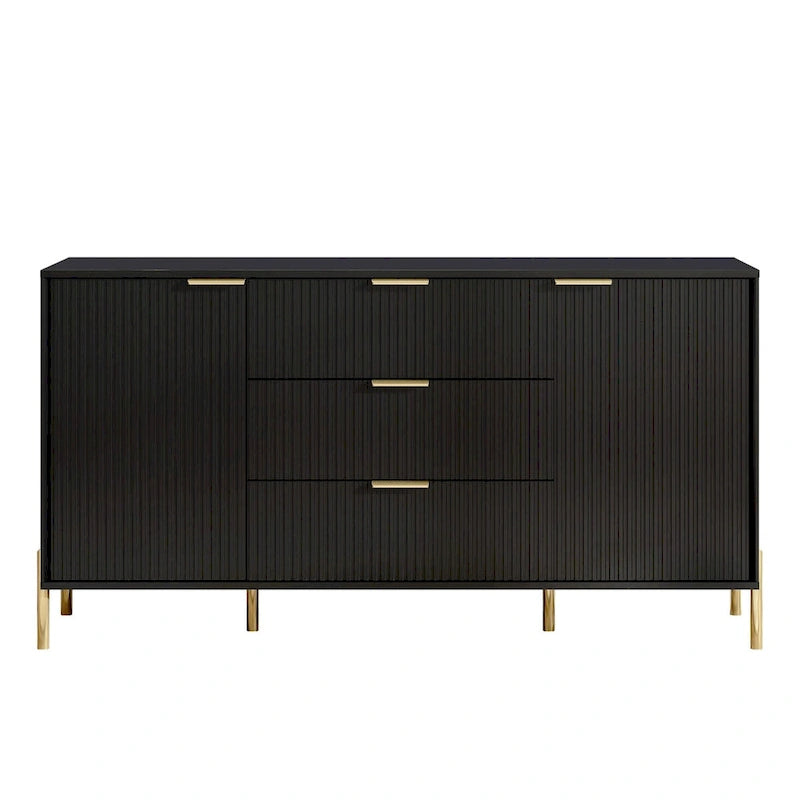 Meuble de rangement 147 cm avec étagère réglable Blanc cassé / Noir / Bleu marine