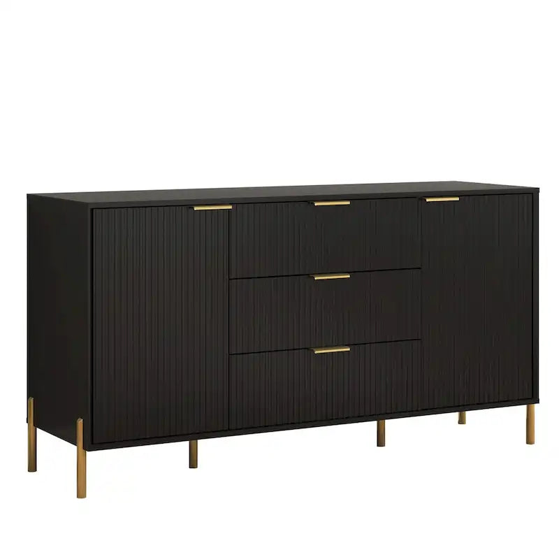 Meuble de rangement 147 cm avec étagère réglable Blanc cassé / Noir / Bleu marine