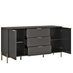Meuble de rangement 147 cm avec étagère réglable Blanc cassé / Noir / Bleu marine