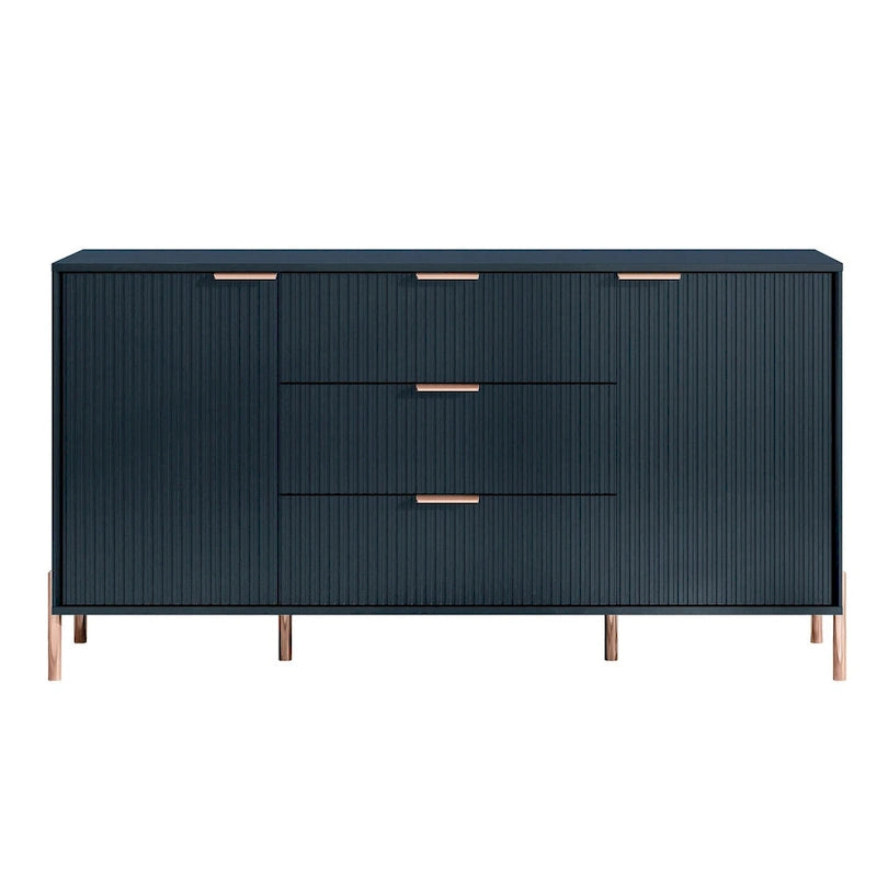Meuble de rangement 147 cm avec étagère réglable Blanc cassé / Noir / Bleu marine